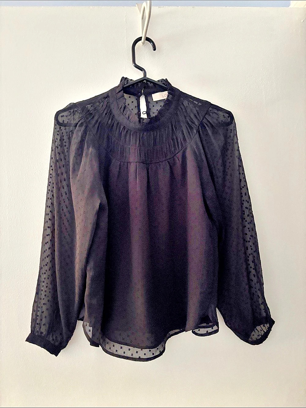 LOFT Black Polka Dot Long Sleeve Blouse